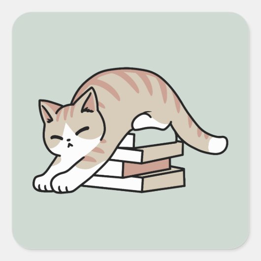 Sticker Carré Illustration de chat Lover - Curled Up & Cosy (Devant)