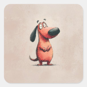 Sticker Carré Illustration de chien de dessin animé mignon