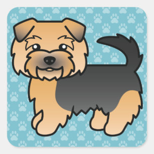 Sticker Carré Illustration de chien Norfolk Terrier noir et feu