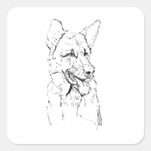 Sticker Carré Illustration de chien personnalisée, Berger Allema