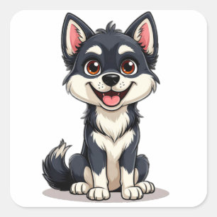 Sticker Carré Illustration de chiot Alaskan Klee Kai mignon
