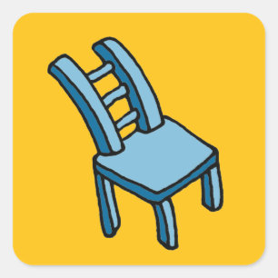 Sticker Carré Illustration de dessin animé de chaise bleue pliab