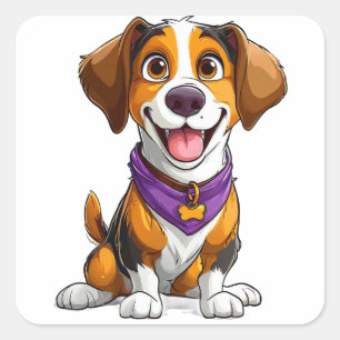 Sticker Carré Illustration de dessin animé de chien heureux