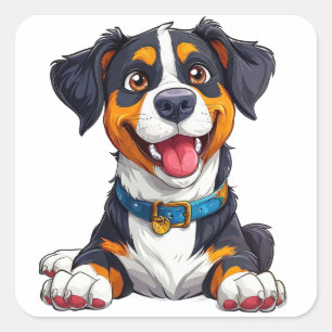 Sticker Carré Illustration de dessin animé de chien heureux