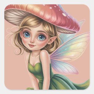 Sticker Carré Illustration de fée forestière avec chapeau de cha