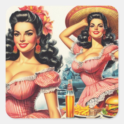 Sticker Carré Illustration de femme hispanique vintage (Devant)