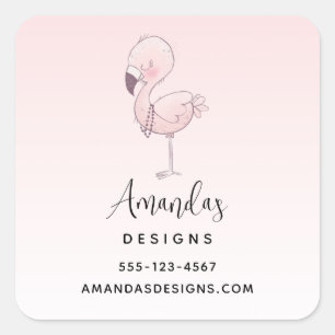 Sticker Carré Illustration de Flamant rose rose mignon