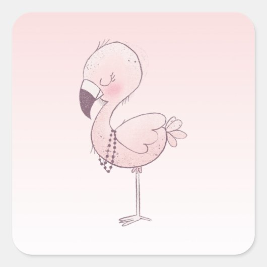 Sticker Carré Illustration de Flamant rose rose mou (Devant)