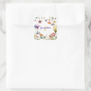 Sticker Carré Illustration de fleur sauvage colorée de monogramm
