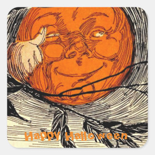 Sticker Carré Illustration de la carte d'Halloween Vintage Orang