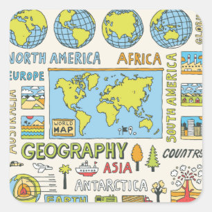 Sticker Carré Illustration de la géographie Vintage dessinée à l