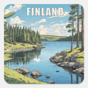 Sticker Carré Illustration de la nature finlandaise