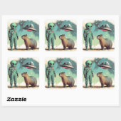 Sticker Carré Illustration de l'Alien spatial et de Capybara Ret (Feuille)
