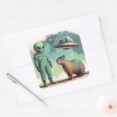 Sticker Carré Illustration de l'Alien spatial et de Capybara Ret (Enveloppe)