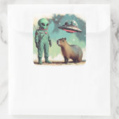 Sticker Carré Illustration de l'Alien spatial et de Capybara Ret (Sac)