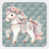 Sticker Carré Illustration de l'Imaginaire Floral Pastel Horse (Devant)