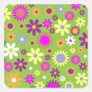 Sticker Carré Illustration de marguerite vintage à ressort flor