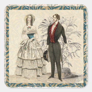 Sticker Carré Illustration de mariage victorien vintage 1844