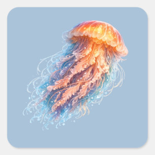Sticker Carré Illustration de méduse élégante, fantaisie océaniq