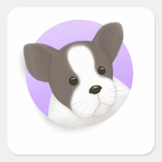 Sticker Carré Illustration de mignon chien (Devant)