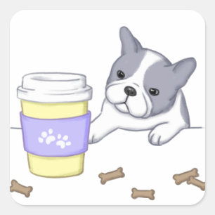 Sticker Carré Illustration de mignon chien, coupe et biscuits