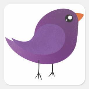 Sticker Carré Illustration de petit oiseau violet mignon