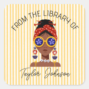 Sticker Carré Illustration de tête de femme noire colorée sur fo