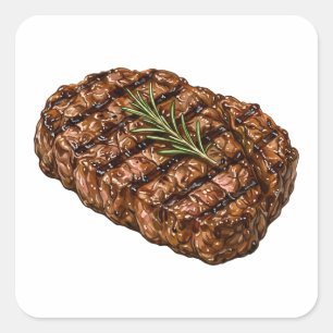 Sticker Carré Illustration de viande de BBQ Steak Ribeye grillé