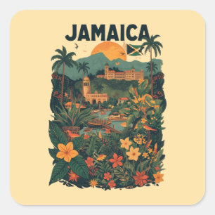 Sticker Carré Illustration de voyage à la Jamaïque de style vint