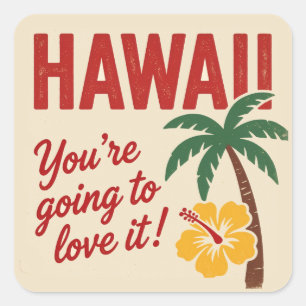 Sticker Carré Illustration de voyage des îles hawaïennes rétro v