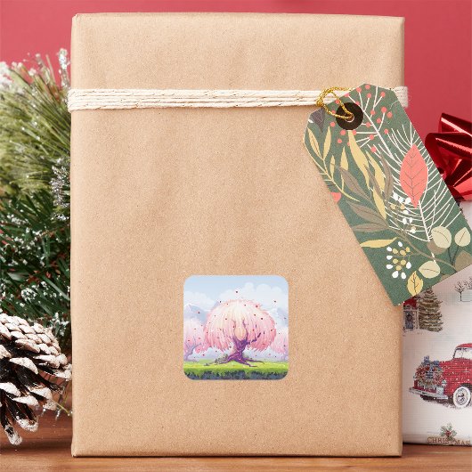 Sticker Carré Illustration des arbres roses