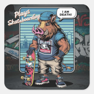 Sticker Carré Illustration design de skateboard artistique sauva