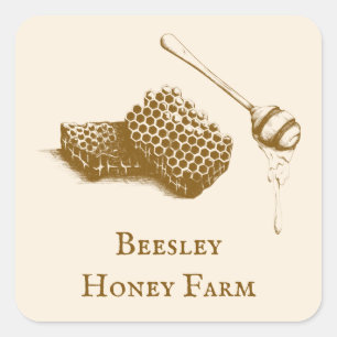 Sticker Carré Illustration dessinée à la main Miel Farm Beekeepe