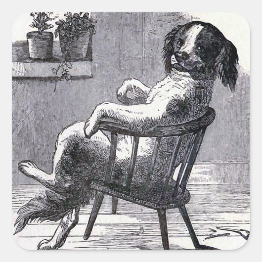 Sticker Carré Illustration "Dog Sitting in a Chair" (Devant)