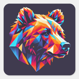 Sticker Carré Illustration d'ours géométrique aux couleurs vives
