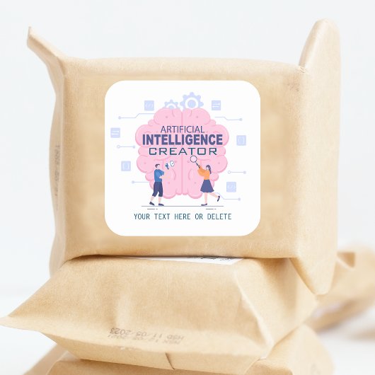 Sticker Carré Illustration du cerveau rose Intelligence artifici