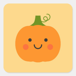 Sticker Carré Illustration du citrouille souriant mignon