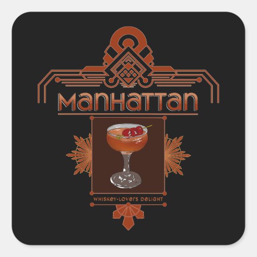 Sticker Carré Illustration du cocktail Retro Manhattan (Devant)
