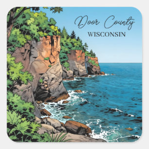 Sticker Carré Illustration du comté de Door Les falaises et le