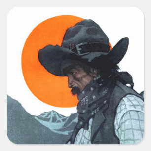 Sticker Carré Illustration du magazine Cowboy par NC Wyeth