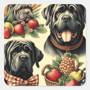 Sticker Carré Illustration du Mastiff napolitain vintage