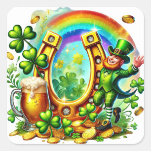 Sticker Carré Illustration du trèfle de fer à cheval Leprechaun