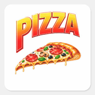 Sticker Carré Illustration d'un Amoureux de Pizza Mignon pour la