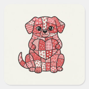 Sticker Carré Illustration d'un mignon chien en patchwork avec u