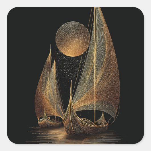 Sticker Carré Illustration élégante de la ligne d'or des Longshi (Devant)