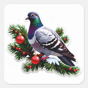 Sticker Carré Illustration festive de pigeon de Noël