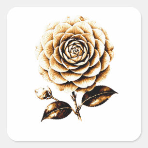 Sticker Carré Illustration Florale Élégante en Bois de Rose Bron