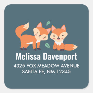 Sticker Carré Illustration graphique de renards orange mignons A