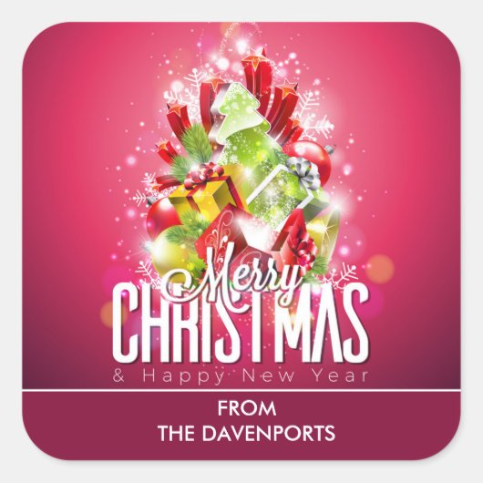 Sticker Carré Illustration graphique moderne de Noël rouge (Devant)
