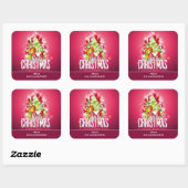 Sticker Carré Illustration graphique moderne de Noël rouge (Feuille)